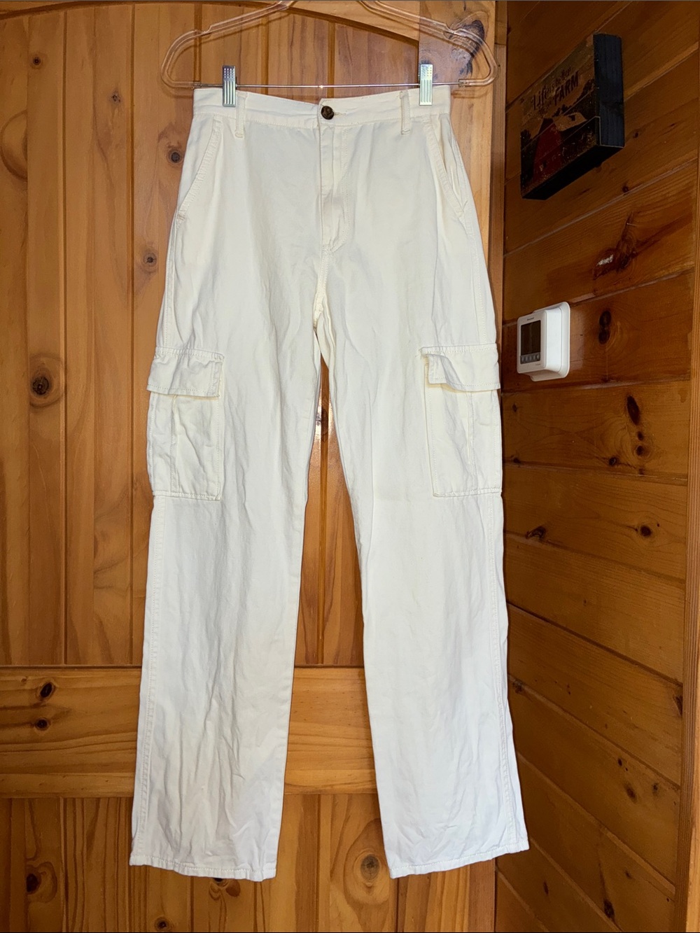 STR Stradivarius cream colored high waist cargo utility pants